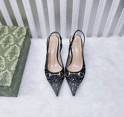 G-U-C-C-I Women’s Slingback Crystal Horsebit Heels – Premium Edition (Black)