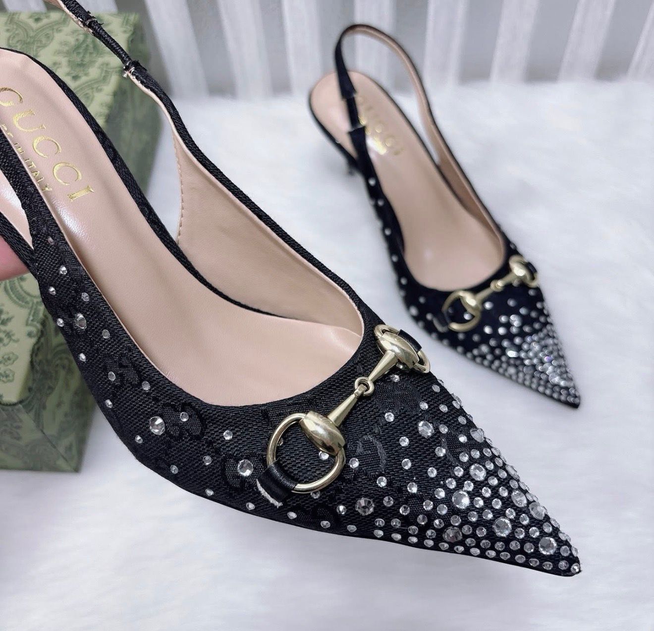 G-U-C-C-I Women’s Slingback Crystal Horsebit Heels – Premium Edition (Black)