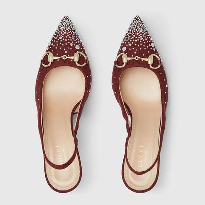 G-U-C-C-I Women’s Slingback Crystal Horsebit Heels – Premium Edition (Red)