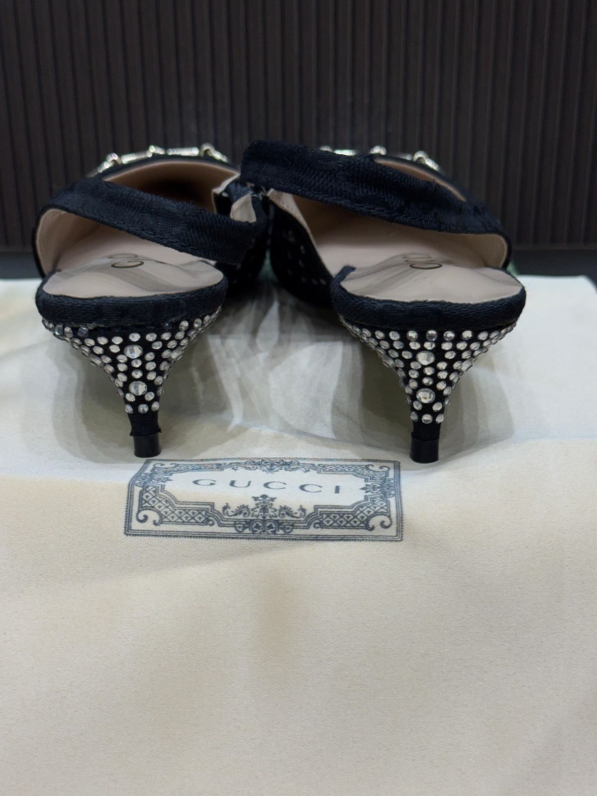 G-U-C-C-I Women’s Slingback Crystal Horsebit Heels – Premium Edition (Black)