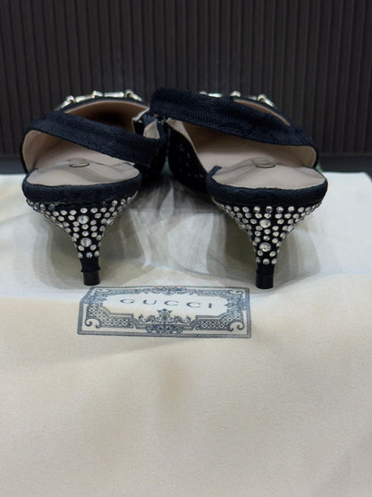 G-U-C-C-I Women’s Slingback Crystal Horsebit Heels – Premium Edition (Black)