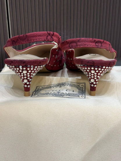 G-U-C-C-I Women’s Slingback Crystal Horsebit Heels – Premium Edition (Red)