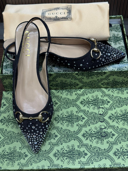 G-U-C-C-I Women’s Slingback Crystal Horsebit Heels – Premium Edition (Black)