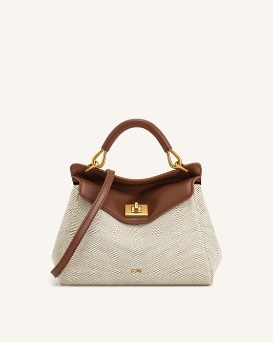 J-W P-E-I Lucia Classic Top Handle Women Bag – Elegant Everyday Style (White/Brown)