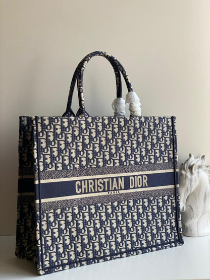 C-H-R-I-S-T-I-A-N D-I-O-R Book Tote Women Bag – Fully Embroidered Luxury Edition (Blue)