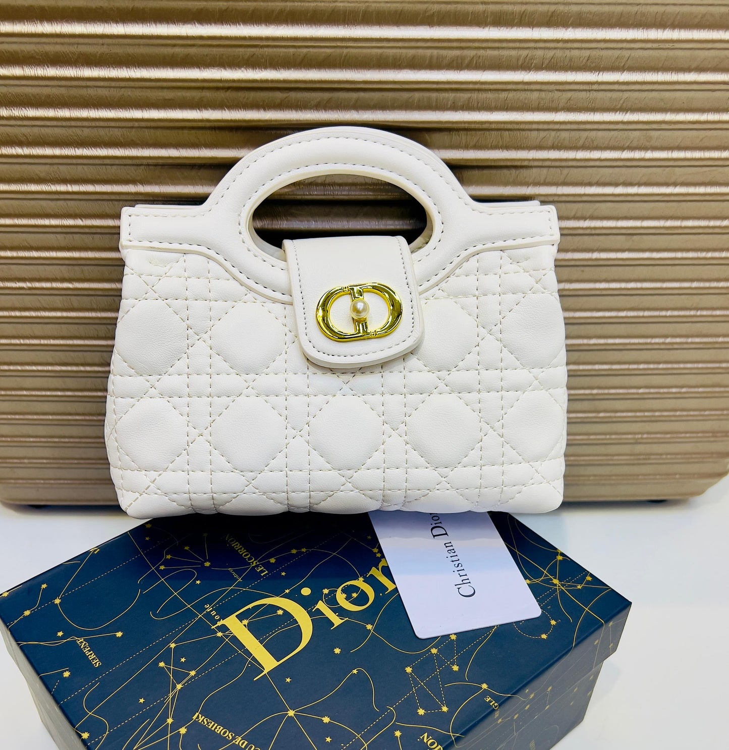 C-H-R-I-S-T-I-A-N D-I-O-R Jolie Top Handle Mini Women Bag – Elegant Edition (White)