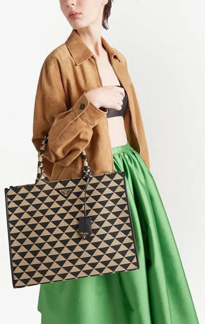P-R-A-D-A Symbole Jacquard Tote – Premium Women Bag (Black/Beige)