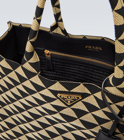 P-R-A-D-A Symbole Jacquard Tote – Premium Women Bag (Black/Beige)