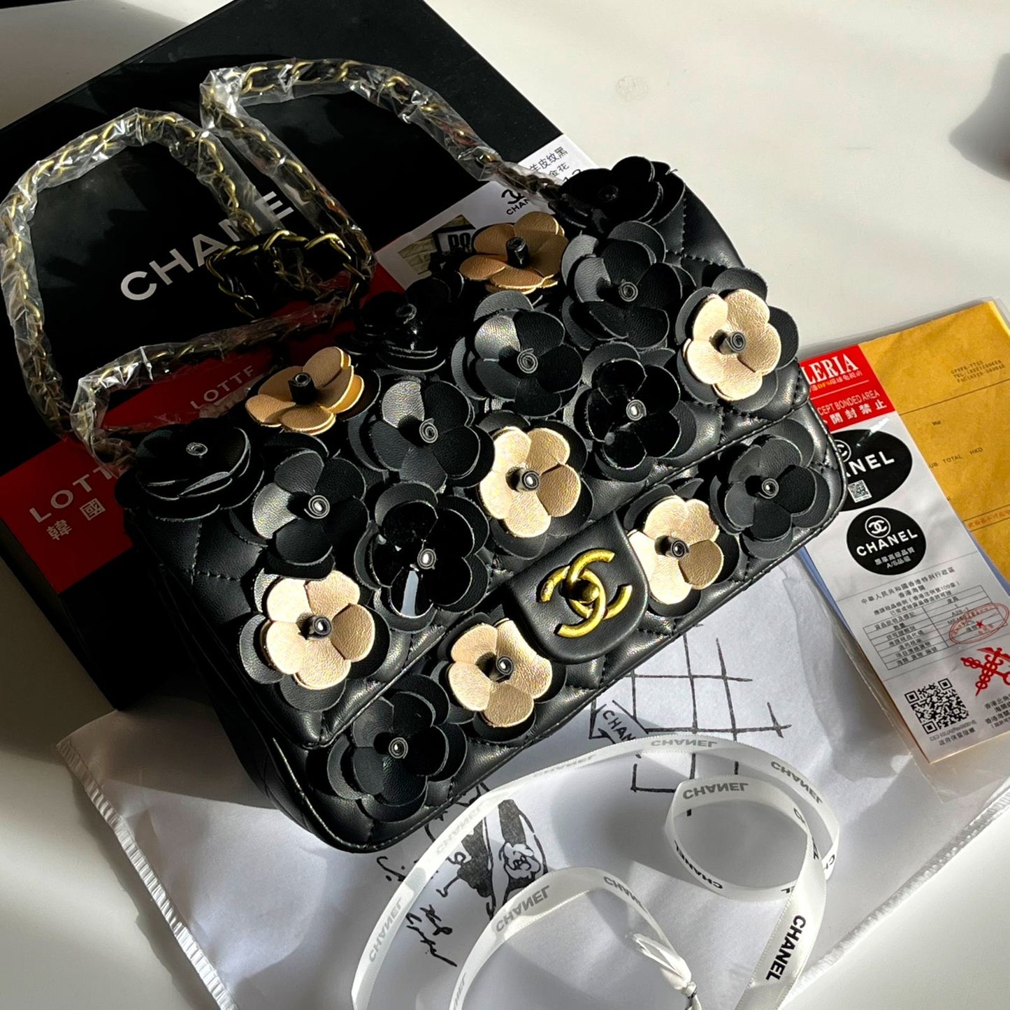 C-H-A-N-E-L Rectangular Camellia Flap Women Bag – Premium Edition (Black)