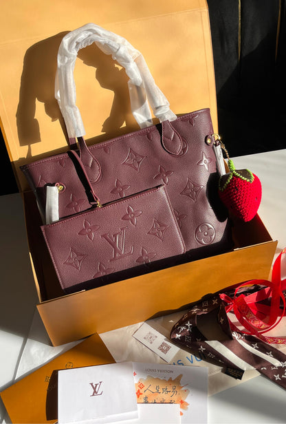 L-O-U-I-S V-U-I-T-T-O-N Neverfull MM Women Bag – Premium Edition (Red,Maroon)