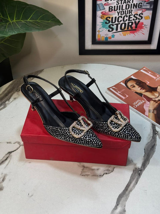 V-E-L-A-N-T-I-N-O Stone Heel – High Quality Women Footwear (Black)