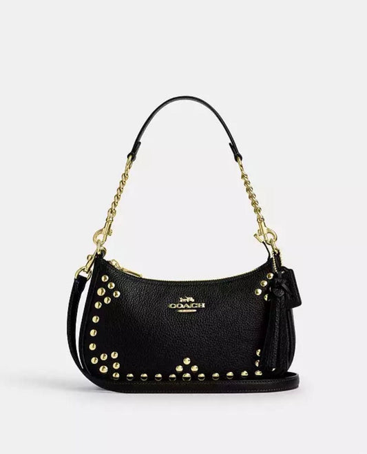 C-O-A-C-H Teri Shoulder Women Bag with Rivets – Master AAA Quality (Black-2)