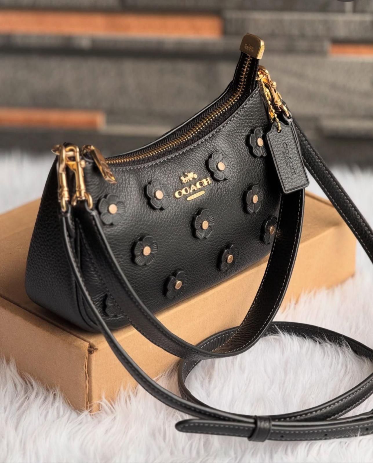 C-O-A-C-H Teri Shoulder Women Bag with Rivets – Master AAA Quality (Black-1)