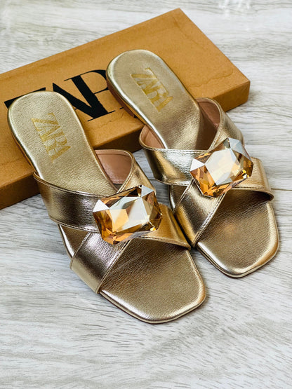 Z-A-R-A Stone Flats – Elegant Women Footwear (Gold)