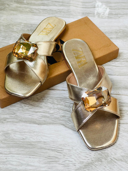 Z-A-R-A Stone Flats – Elegant Women Footwear (Gold)