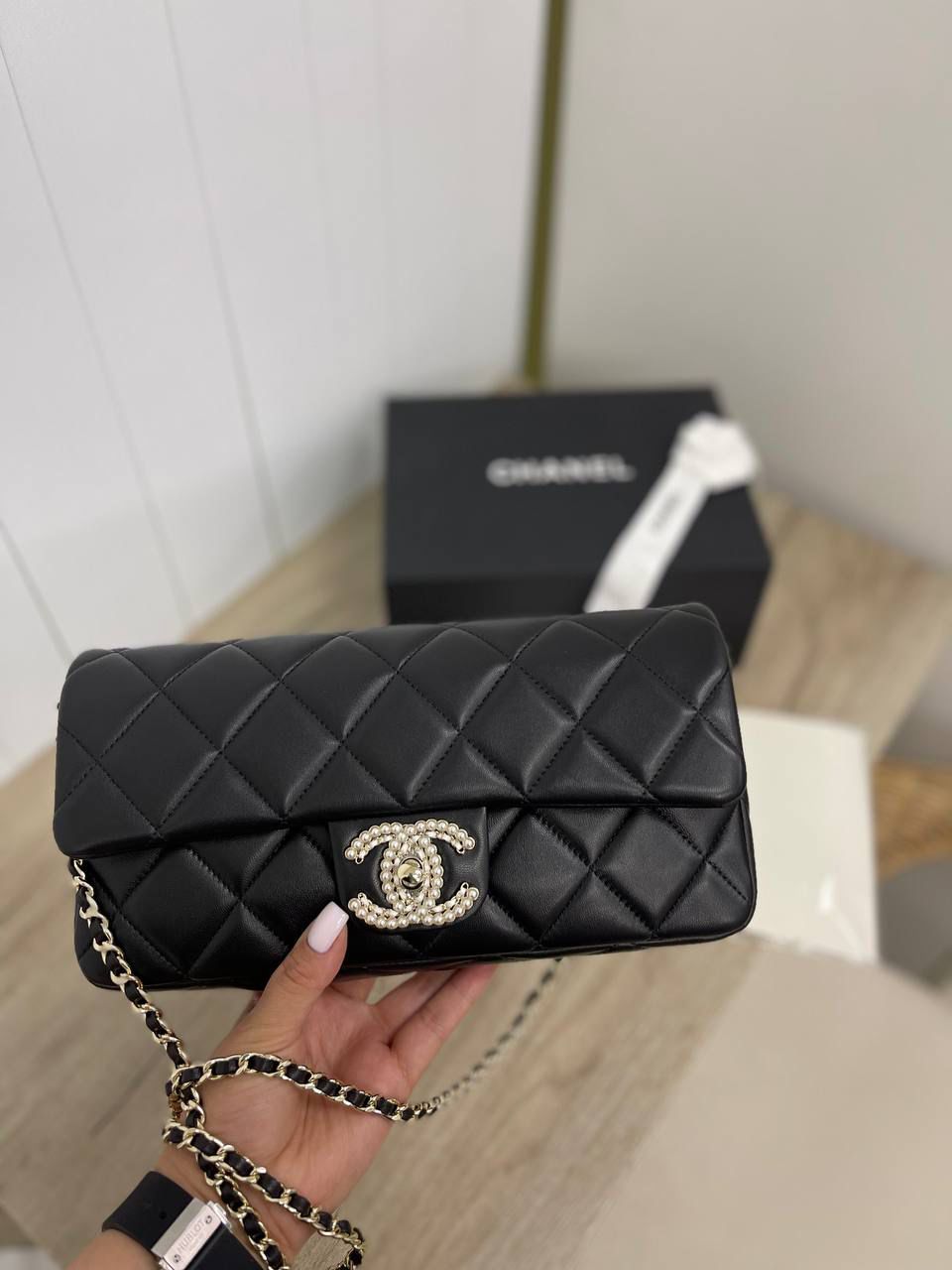 C-H-A-N-E-L Pearl Flap Crossbody Women Bag – Premium Edition (Black)