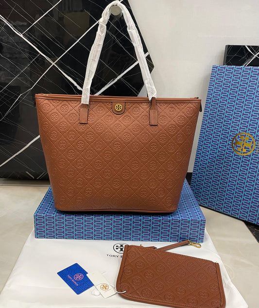 T-O-R-Y B-U-R-C-H Tote Women Bag 2PC Set – Master Class Edition (Brown-2)