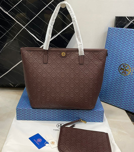 T-O-R-Y B-U-R-C-H Tote Women Bag 2PC Set – Master Class Edition (Brown-1)