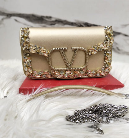 V-A-L-E-N-T-I-N-O G-A-R-A-V-A-N-I Locò Small Crossbody Women Bag – Crystal Edition (Gold Design-2)