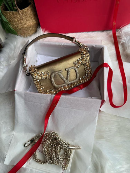 V-A-L-E-N-T-I-N-O G-A-R-A-V-A-N-I Locò Small Crossbody Women Bag – Crystal Edition (Gold Design-2)