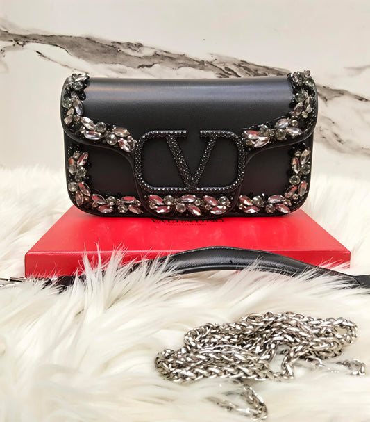 V-A-L-E-N-T-I-N-O G-A-R-A-V-A-N-I Locò Small Crossbody Women Bag – Crystal Edition (Black Design-2)