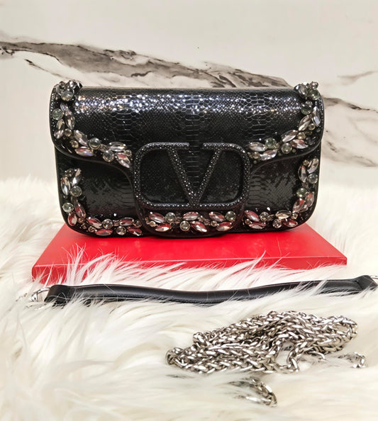 V-A-L-E-N-T-I-N-O G-A-R-A-V-A-N-I Locò Small Crossbody Women Bag – Crystal Edition (Black Design-1)