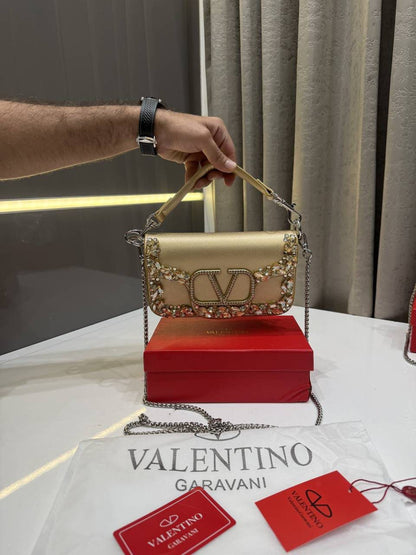 V-A-L-E-N-T-I-N-O G-A-R-A-V-A-N-I Locò Small Crossbody Women Bag – Crystal Edition (Gold Design-2)