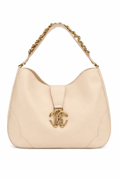 R-O-B-E-R-T-O C-A-V-A-L-L-I Chain Detail Shoulder Women Bag – Elegant Edition (Cream)