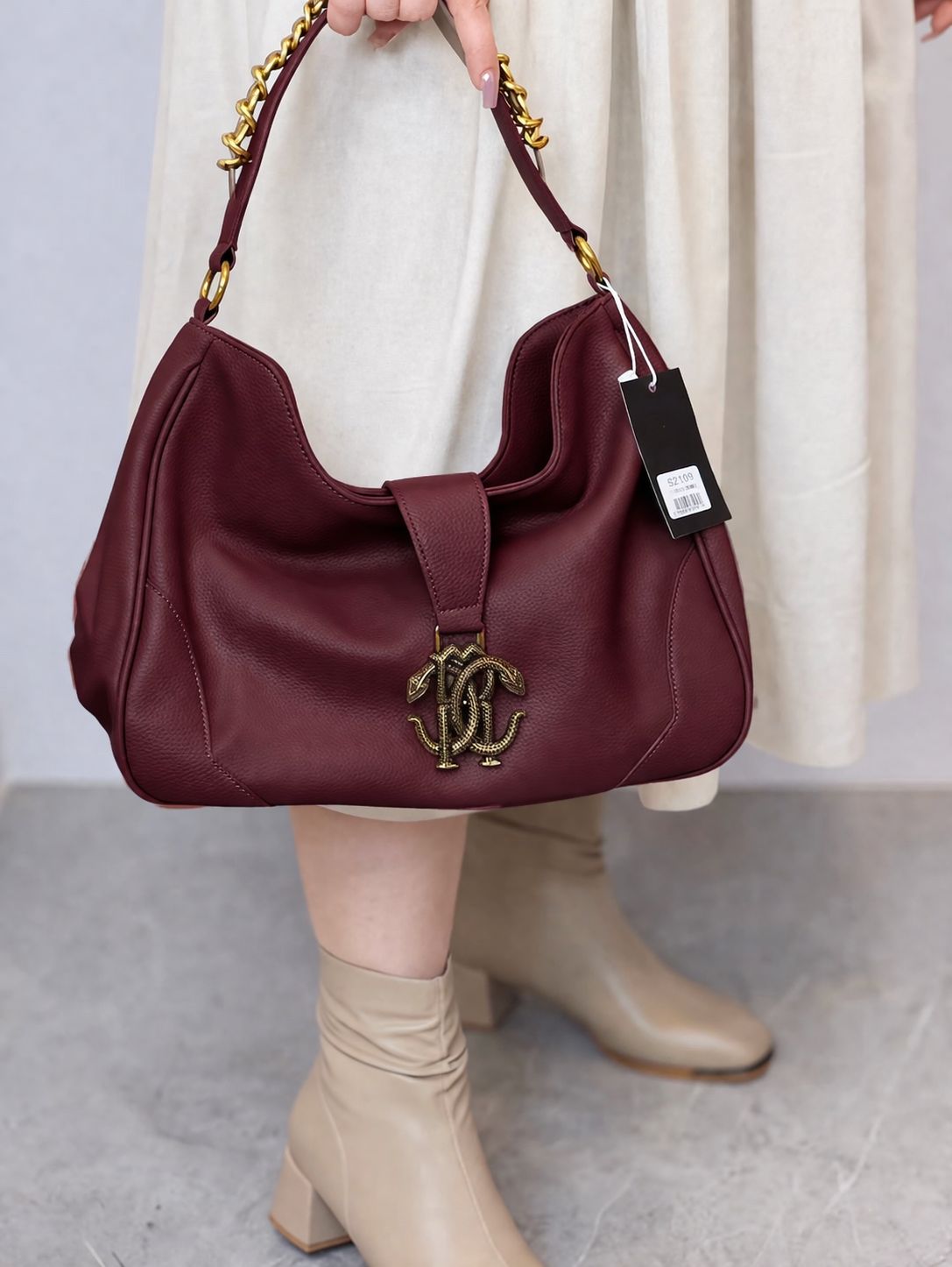 R-O-B-E-R-T-O C-A-V-A-L-L-I Chain Detail Shoulder Women Bag – Elegant Edition (Maroon)