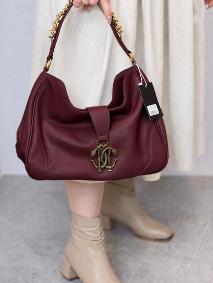R-O-B-E-R-T-O C-A-V-A-L-L-I Chain Detail Shoulder Women Bag – Elegant Edition (Maroon)