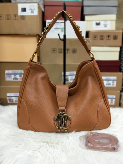 R-O-B-E-R-T-O C-A-V-A-L-L-I Chain Detail Shoulder Women Bag – Elegant Edition (Brown)