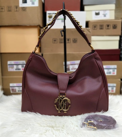 R-O-B-E-R-T-O C-A-V-A-L-L-I Chain Detail Shoulder Women Bag – Elegant Edition (Maroon)