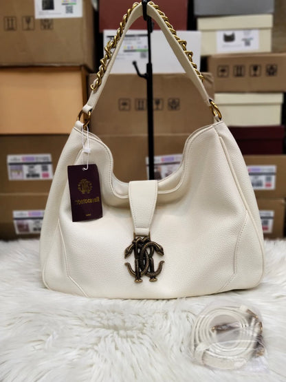 R-O-B-E-R-T-O C-A-V-A-L-L-I Chain Detail Shoulder Women Bag – Elegant Edition (Cream)