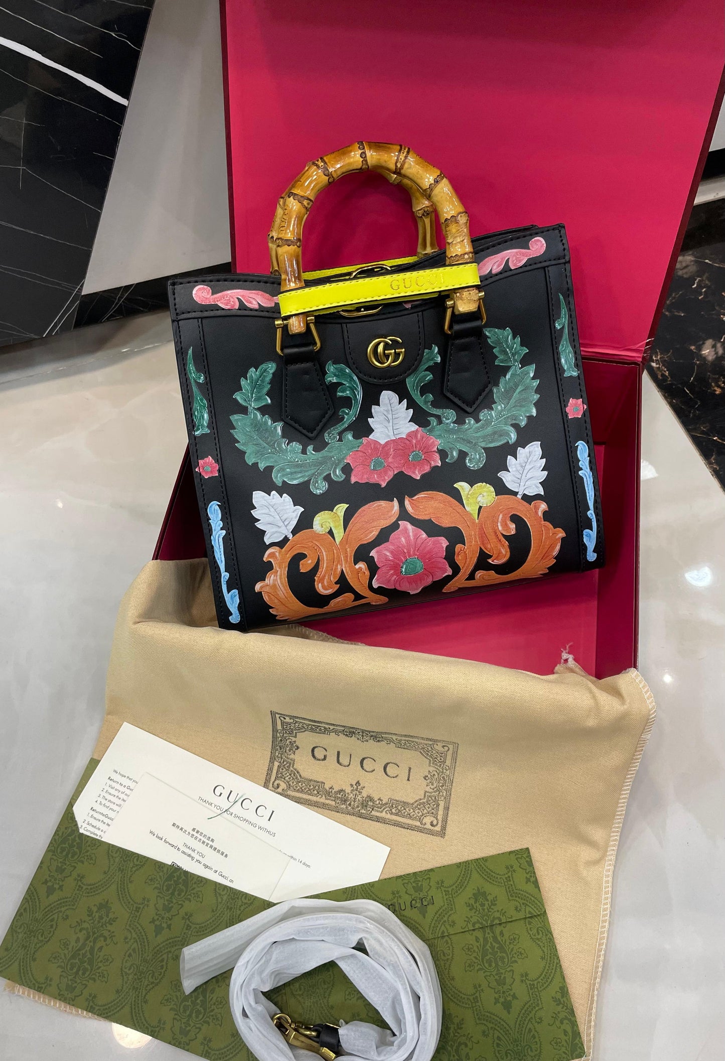 G-U-C-C-I Luxury Bamboo Handle Series Women Bag – Master Quality | (Black/Green)