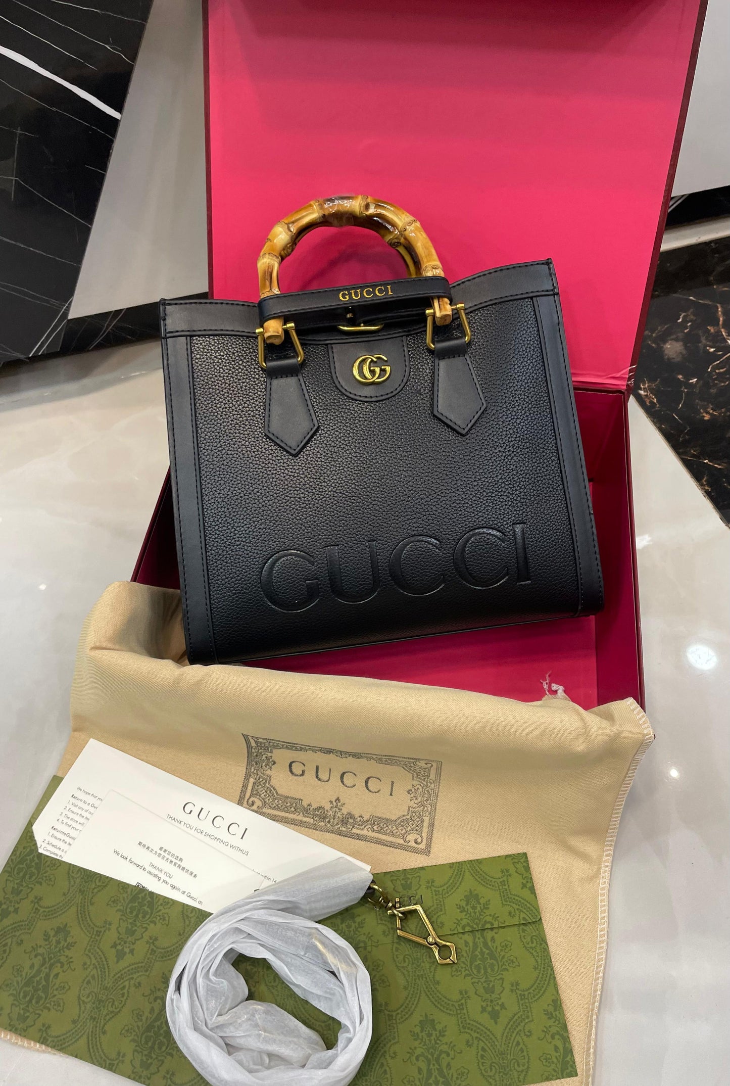 G-U-C-C-I Luxury Bamboo Handle Series Women Bag – Master Quality | (Black)