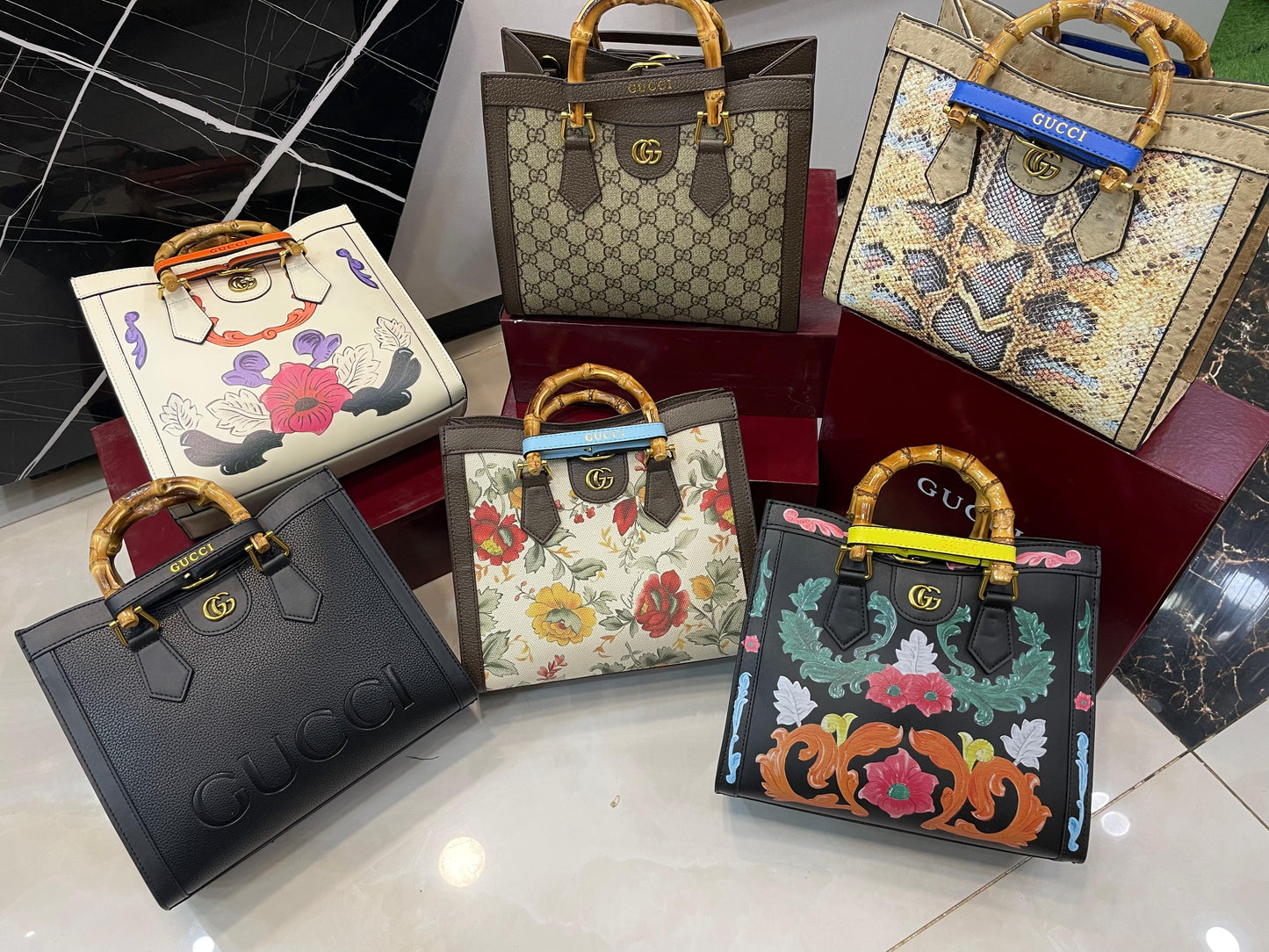 G-U-C-C-I Luxury Bamboo Handle Series Women Bag – Master Quality | (Colorful-2)