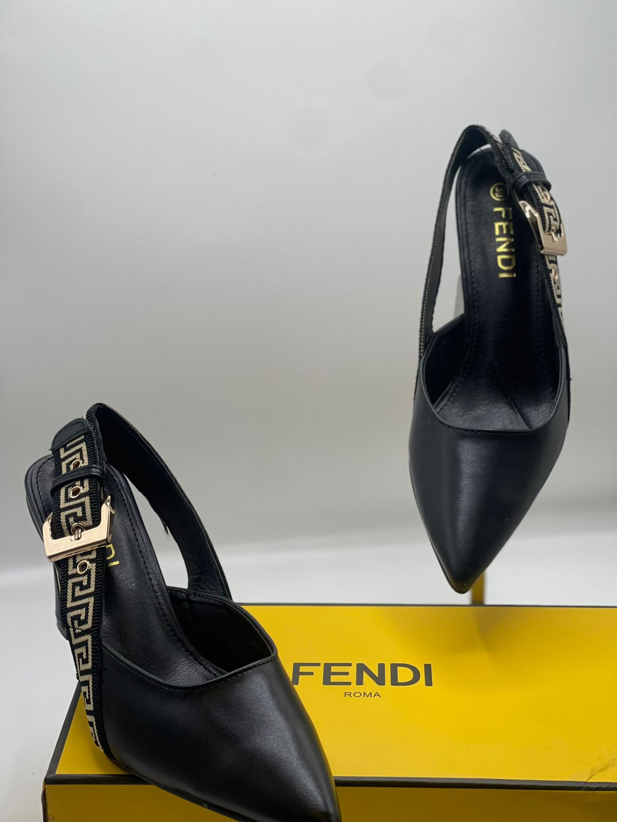 F-E-N-D-I Heels – Elegant Women Footwear (Black)