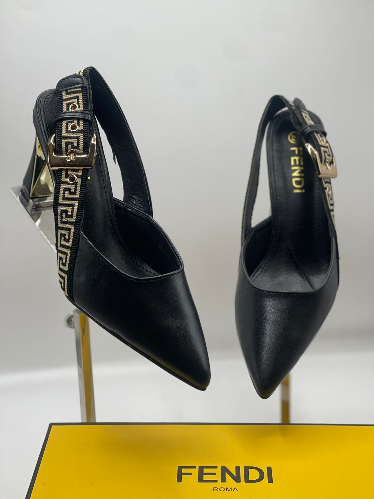 F-E-N-D-I Heels – Elegant Women Footwear (Black)