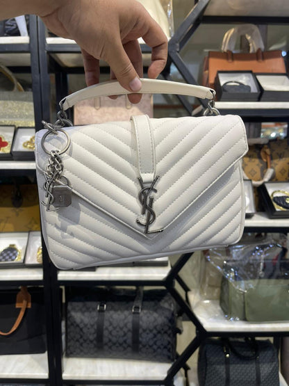 Y-S-L College Medium Quilted Women Bag – Iconic Edition (White/Silver)