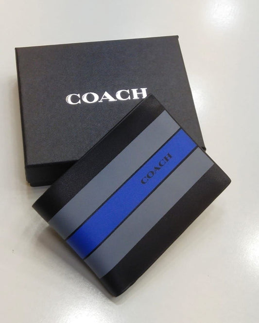 C-O-A-C-H Branded Leather Wallet – Master Class Edition-Unisex (Grey/Blue)