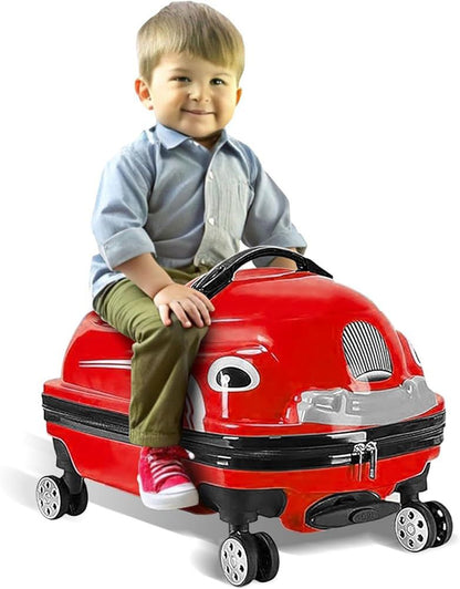 Kids 20-Inch 3D Cartoon Trolley Luggage – Ride-On Suitcase (Red)