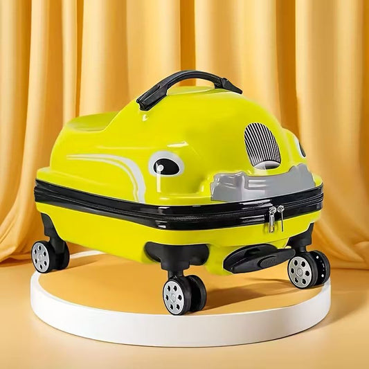 Kids 20-Inch 3D Cartoon Trolley Luggage – Ride-On Suitcase (Yellow)