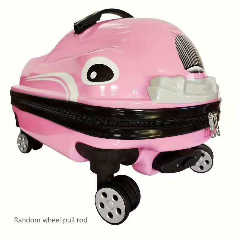 Kids 20-Inch 3D Cartoon Trolley Luggage – Ride-On Suitcase (Pink)