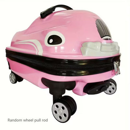 Kids 20-Inch 3D Cartoon Trolley Luggage – Ride-On Suitcase (Pink)