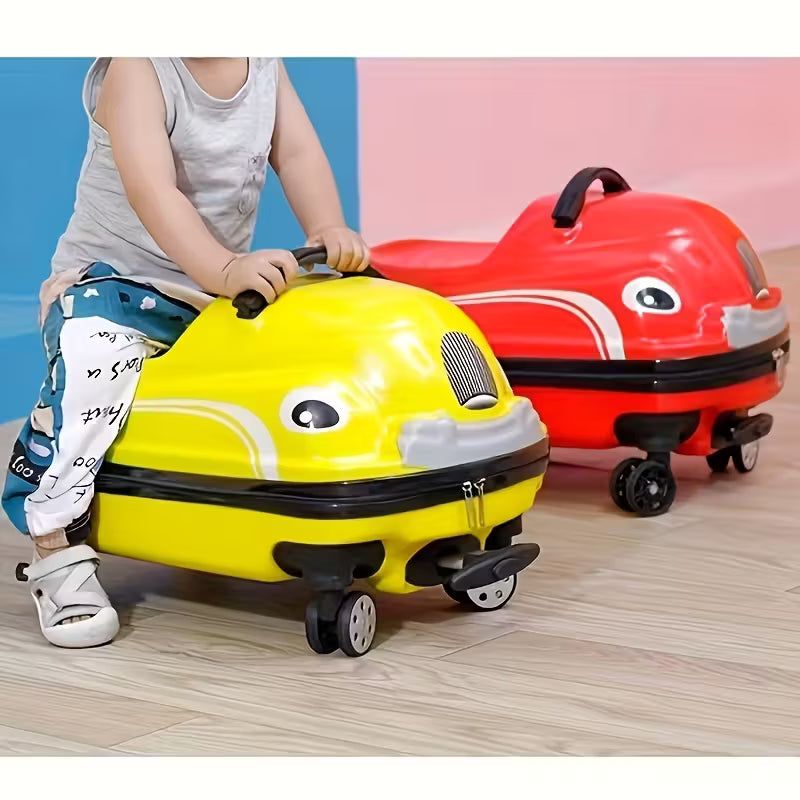 Kids 20-Inch 3D Cartoon Trolley Luggage – Ride-On Suitcase (Yellow)