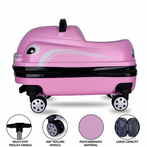 Kids 20-Inch 3D Cartoon Trolley Luggage – Ride-On Suitcase (Pink)