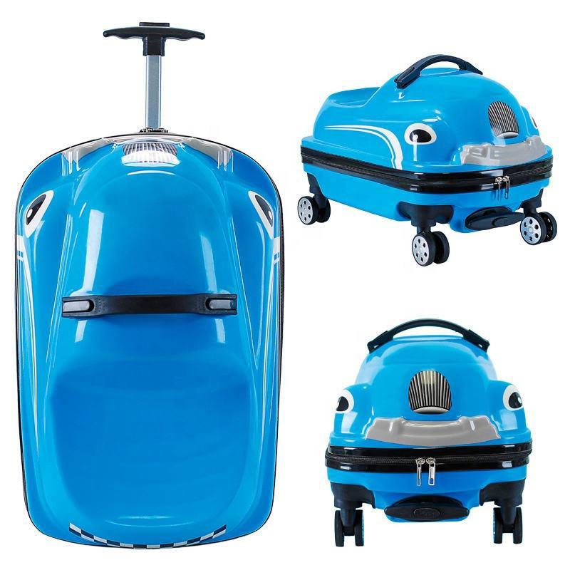 Kids 20-Inch 3D Cartoon Trolley Luggage – Ride-On Suitcase (Blue)