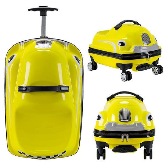 Kids 20-Inch 3D Cartoon Trolley Luggage – Ride-On Suitcase (Yellow)