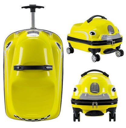 Kids 20-Inch 3D Cartoon Trolley Luggage – Ride-On Suitcase (Yellow)