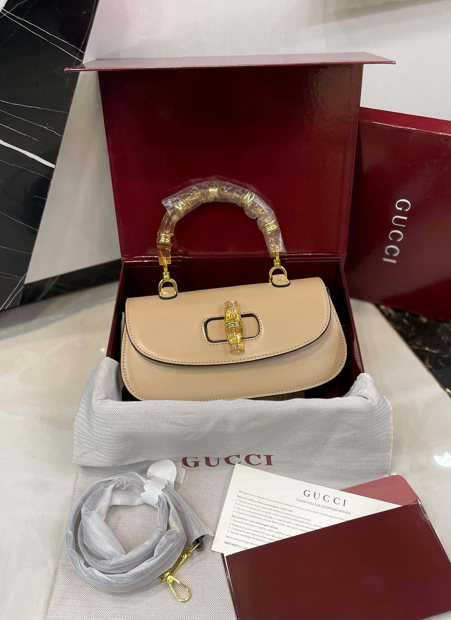 G-U-C-C-I Bamboo 1947 Crossbody Women Bag – Premium Edition (Beige/Cream)